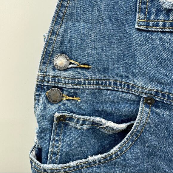 Carmar Denim Medium Wash Distressed Cropped Straight Leg Overalls Size‎ S - Picture 8 of 12